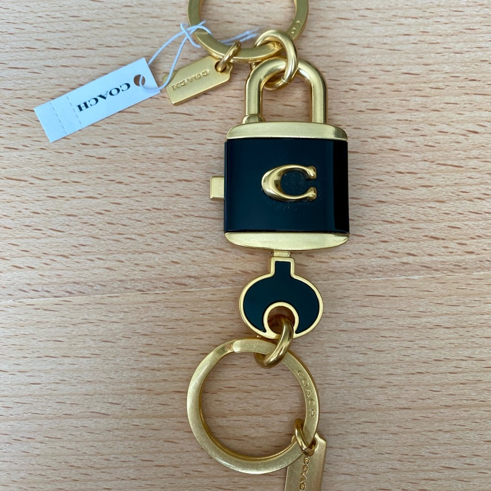 Coach Black and Gold Lock with Key Key Ring Key Bag Charm